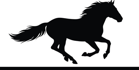 Running horse vector silhouette side view illustration of a wild stallion galloping fast on a white background © MdOsiar