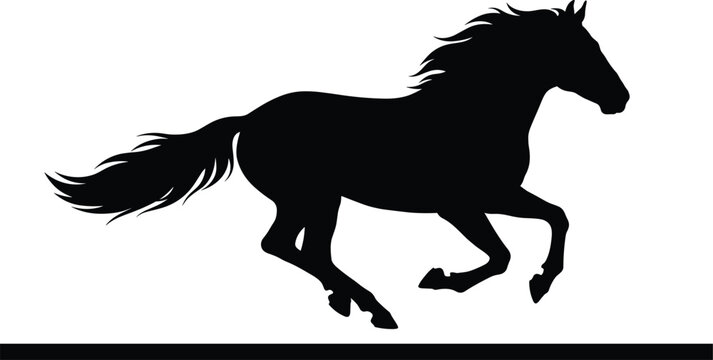 Running horse vector silhouette side view illustration of a wild stallion galloping fast on a white background