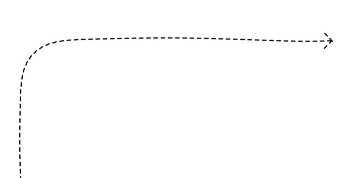 A simple dotted line arrow curved to the right at the top leading to a directional arrowhead on a white background