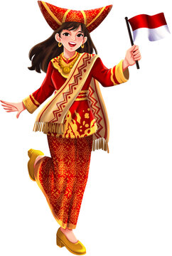 Minangkabau Woman Wearing Traditional Attire Celebrating Indonesian Independence Day Illustration