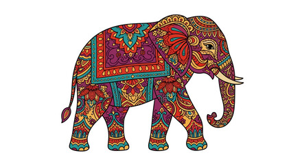 Obraz premium Colorful elephant with ornate decorations standing.