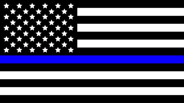 Thin blue line flag, a patriotic law enforcement support symbol based on the United States American flag. Vector illustration.