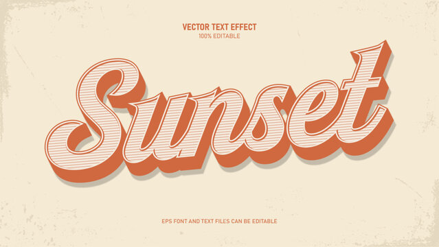 Sunset Retro Script Editable Text Effect Vector Typography Design