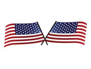 Obraz premium Crossed American Flags Illustration – Patriotic USA Flag Symbols, Stars and Stripes Design for Independence Day, Fourth of July, Memorial Day, Veterans Day and National Celebrations