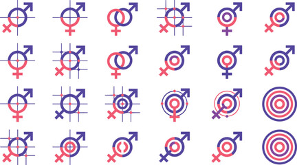 Vector linear icon set featuring abstract gender symbols combination of male and female signs for identity concepts. © Khairul