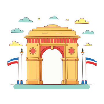 Flat design illustration of a triumphal arch with flags