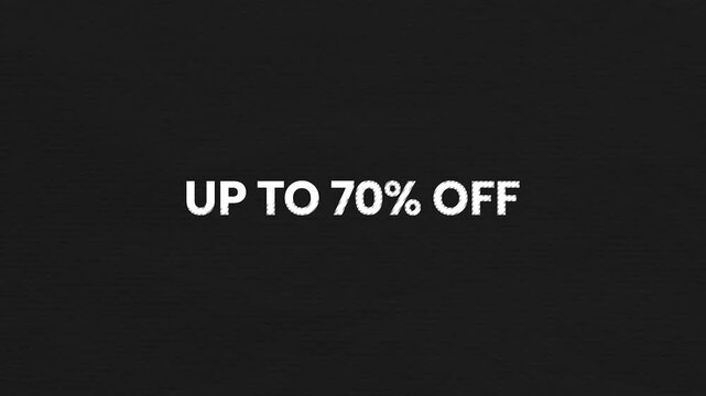 Up To 70 Percent Off Vintage Text Animation 4K Deep Discount Promotion Visual for Clearance Sales and Retail Marketing Campaigns