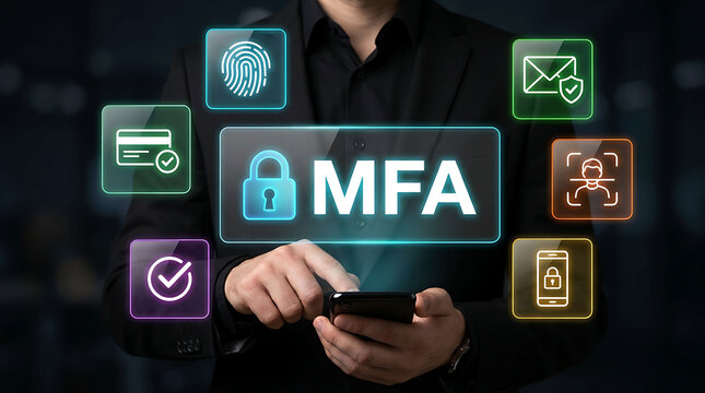 Businessman using smartphone for MFA multi factor authentication secure payment verification