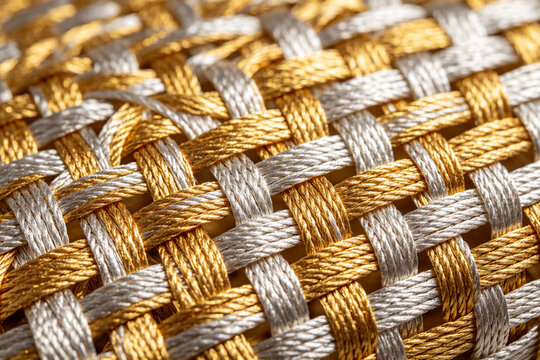Woven Texture Gold Silver Thread Warp Weft Interwoven Texture