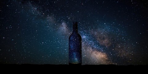 Fototapeta premium Isolated bottle featuring a luminous night sky with Milky Way stars inside