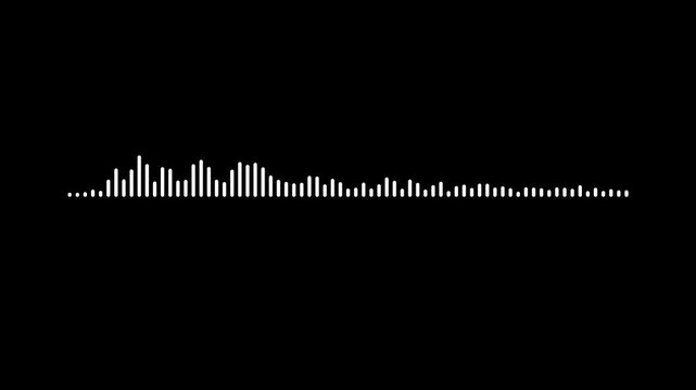 Digital audio waveform spectrum animation featuring glowing white frequency lines and music equalizer rhythm bars isolated on transparent background for broadcast overlay in 4k.