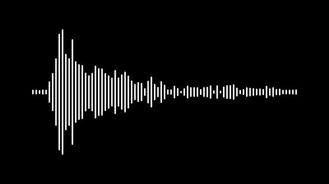 Futuristic music visualizer animation with white audio waveform spectrum and reactive equalizer bars isolated on alpha background digital sound frequency meter seamless loop in 4k.