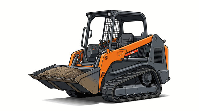 Orange compact track loader carrying soil in bucket