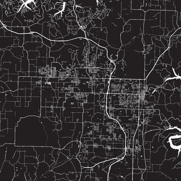 Bentonville Arkansas Vector Map, Detailed City Street Map Black and White Minimalist Line Art