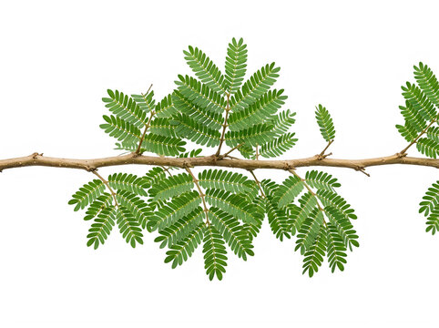 Tamarind tree branch with green leaves isolated on transparent background