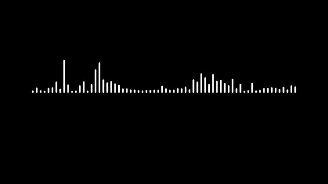 Modern podcast audio visualization with glowing white waveform spectrum and animated sound frequency equalizer lines on black background seamless digital audio effect in ultra hd 4k.