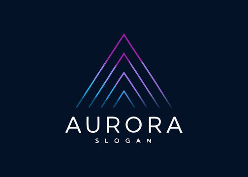 Upward pointing triangle graphic with gradient colors and text below