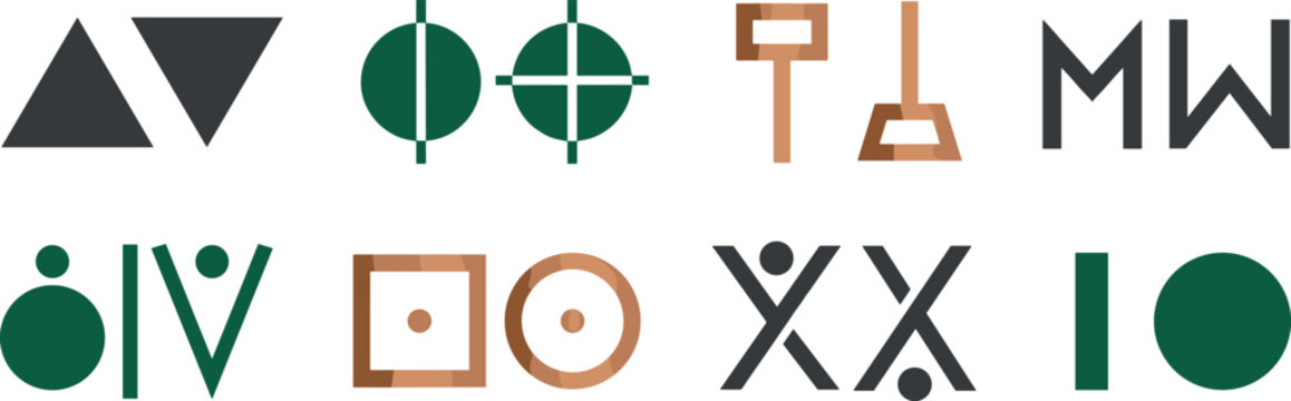 Vector abstract geometric logo icon set featuring minimalist shapes simple alphabet letters corporate signs and creative branding symbols.