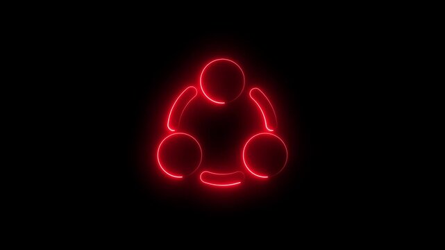 Glowing red neon light icon of three interconnected circles forming a triangle shape on a black background