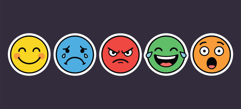 Diverse emotions displayed in a row of cartoon faces during a simple graphic presentation
