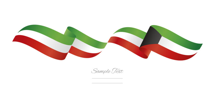 Kuwaiti flag ribbon vector illustration. Waving patriotic Kuwait Flag Ribbon Banner on isolated white background