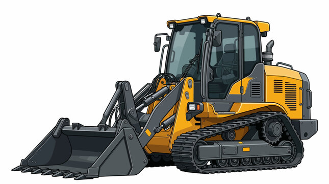 Industrial yellow track loader with enclosed cabin