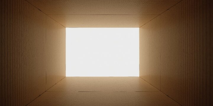 Framed viewpoint inside a cardboard box showcasing isolated space