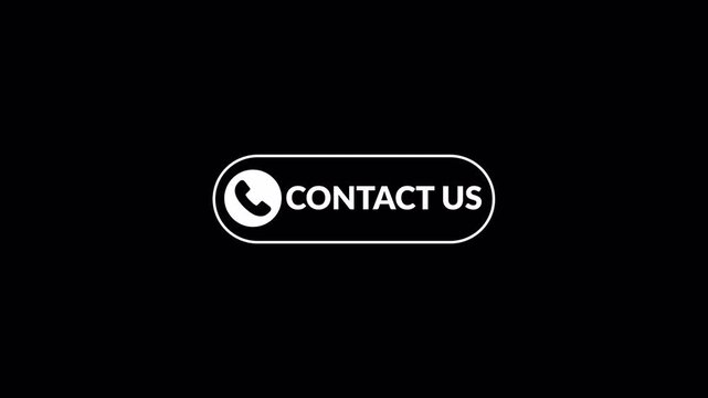 Contact Us Button Animation with Call Icon on Transparent Background, Modern Customer Support Call to Action UI with  Alpha Channel in 4K