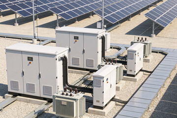Solar power station electrical equipment with transformers and inverters © Snide12