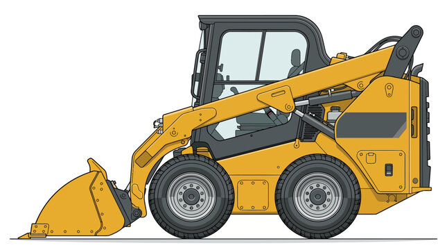 Side profile of a yellow skid steer loader