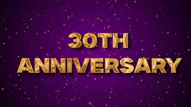 Golden 30th Anniversary Text on Purple Starry Background