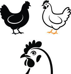 Fototapeta premium Black and white rooster and hens illustration