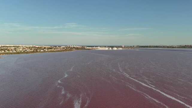 Aerial View of Pink Salt Lake Laguna Rosa in Torrevieja Spain