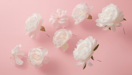 Obraz premium White flowers arranged on a pink background