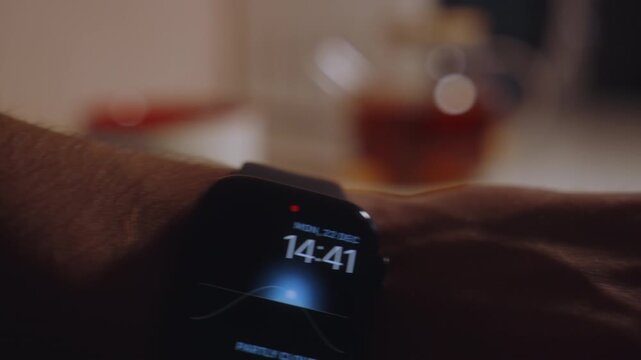 Smartwatch timer finished on wrist, productivity concept