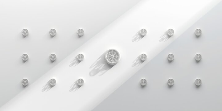 White surface showing flat style gyroscope icons accompanied by copy space