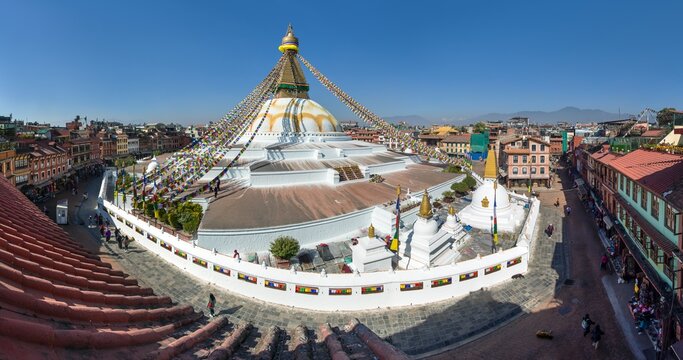 Boudhanath stupa prayer flags Kathmandu buddhism Nepal