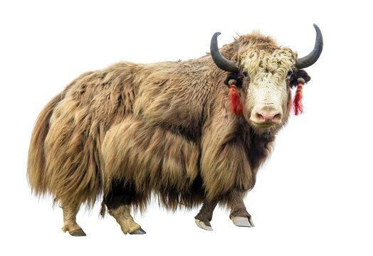 Yak light brown yak isolated Bos mutus grunniens