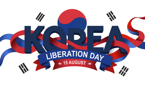 South Korea Liberation Day 15 August Patriotic Banner with National Flag. patriotic ribbons, and commemorative typography for August 15 celebrations, cultural events, national holidays.