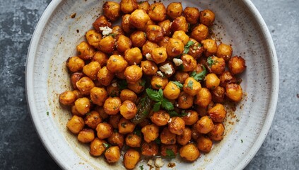 Fototapeta premium Spiced roasted chickpeas in a ceramic bowl