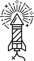 Fototapeta premium Exploding firework rocket vector icon with line art black and white firework