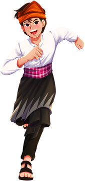 West Nusa Tenggara Traditional Attire Man Running During Independence Day Celebration Illustration