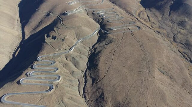 Aerial view of the famous 108 switchbacks on the road to Everest Base Camp, Tibet, China