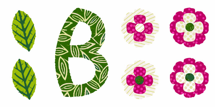 Floral ornament and leaf pattern in green and pink hues