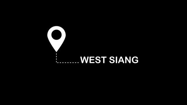 White location pin with a dashed line pointing to the text label WESTSIANG on a dark black background representing a geographical marker and a designated destination. Keywords: location