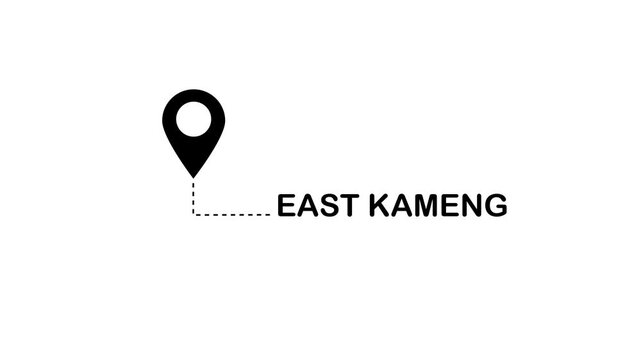 A black location pin is connected by a dashed line to the text EASTKAMENG on a clean white background, representing a geographical marker and a specific destination
