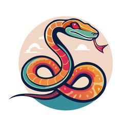 Fototapeta premium Colorful Snake Illustration in Circular Frame