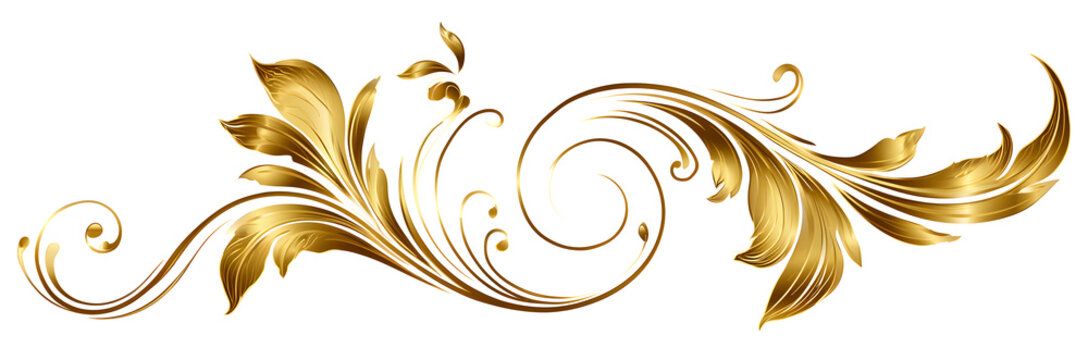A graceful golden decorative flourish on a transparent background, characteristic of PNG