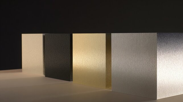 crc. Metal surfaces from rough to mirror polish, reflecting soft light gradient. safety posters, maintenance manuals, designed for industrial assembly lines and welding operations, used by engineers.