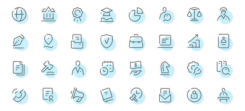 Business and corporate line icons set with management, analytics and strategy symbols